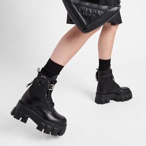 PRADA Black Leather/Nylon Monolith Boots